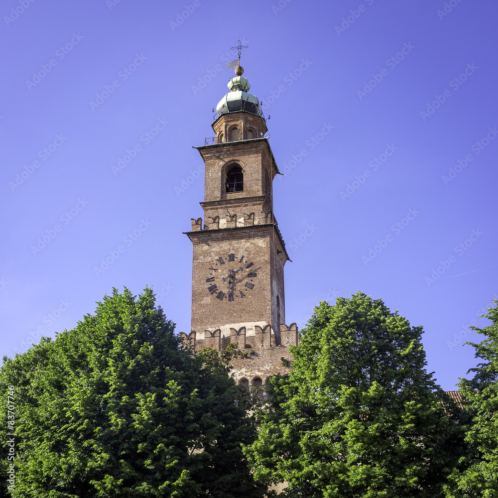 Vigevano, Italy, Torre del Bramante clock tower. Color image