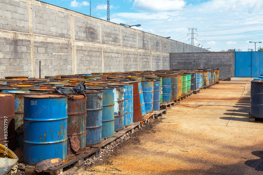 Fototapeta premium Several barrels of toxic