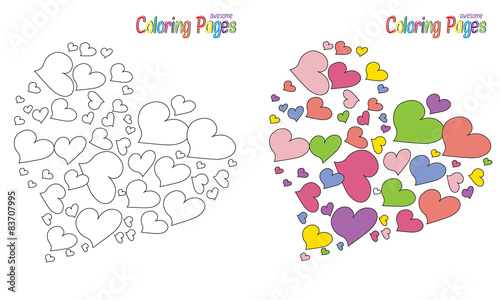 Coloring book page Hearts