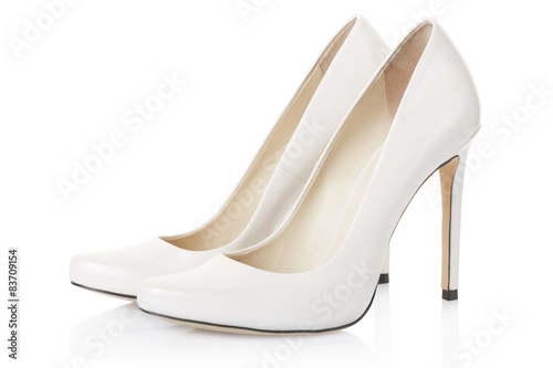 High heel white shoes pair on white, clipping path