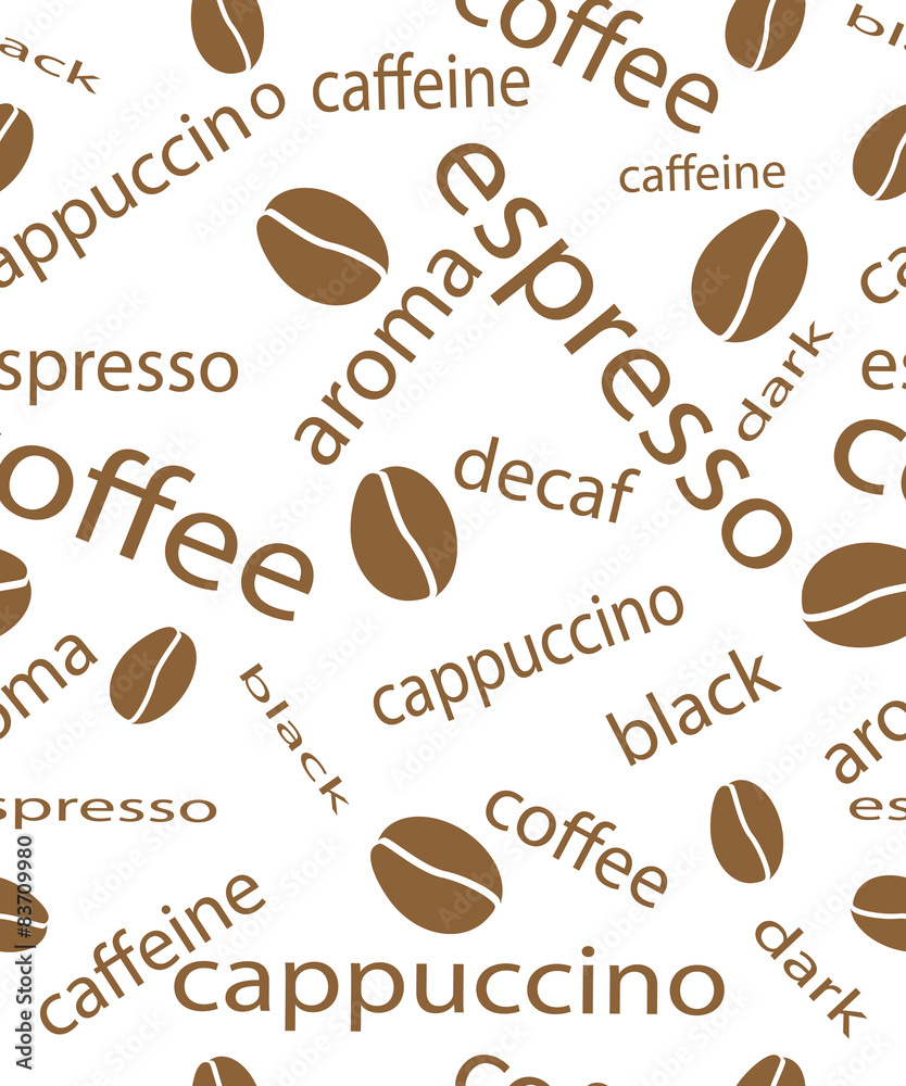 Obraz premium Background from coffee beans and word, seamless vector
