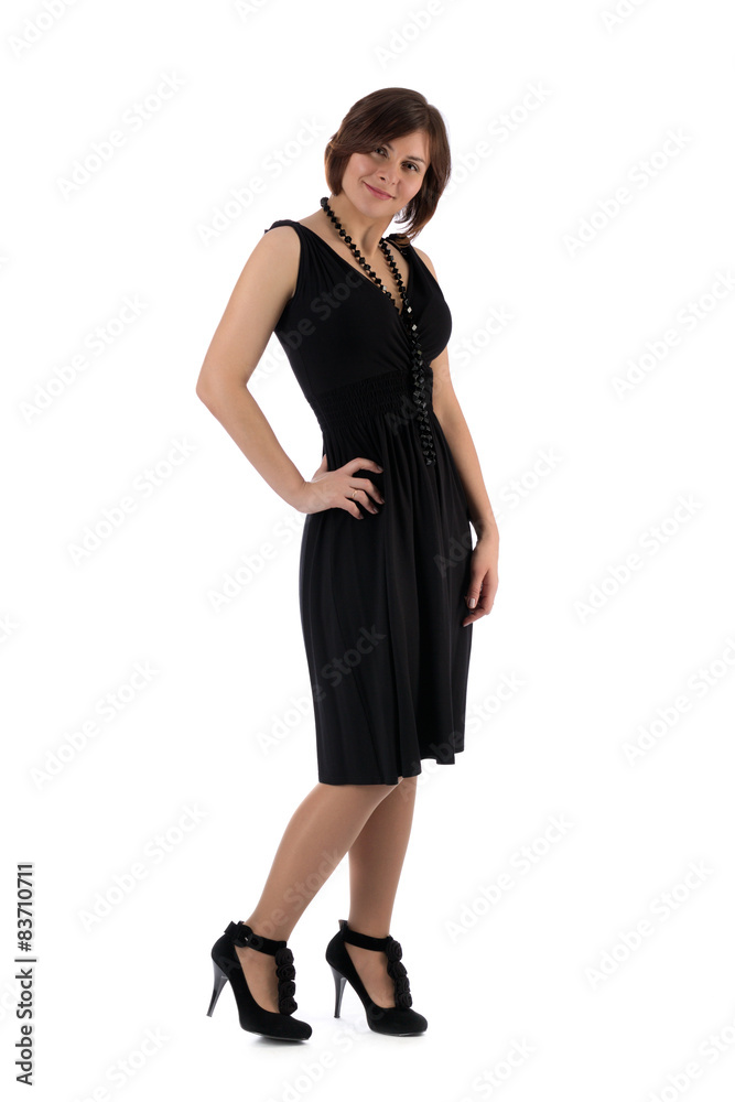 girl in a black dress on a white background girl in a black dress on a white background