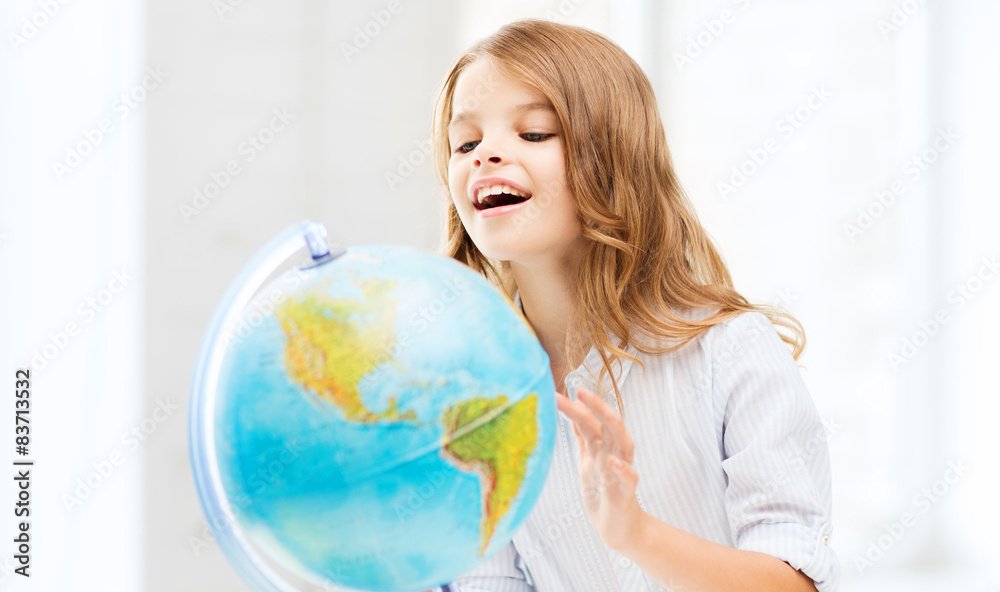 student girl with globe at school student girl with globe at school