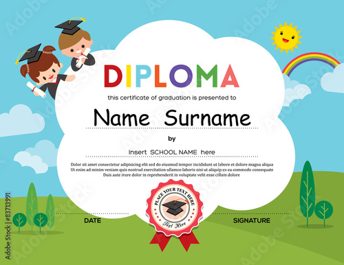 Preschool Elementary school Kids Diploma certificate background