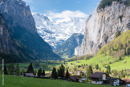 Lauterbrunnen valley in the Bernese Alps  Switzerland.