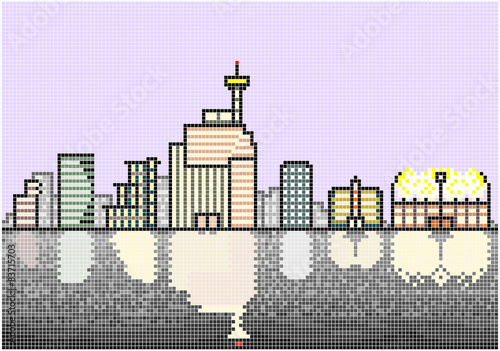 Typical City Skyline at Night Illustration using Pixels