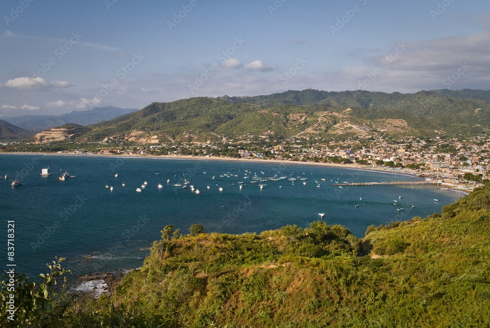 Beautiful high angle view of Puerto Lopez, popular vacation spot