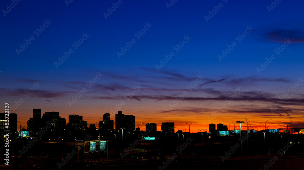 Sunset over Boston city