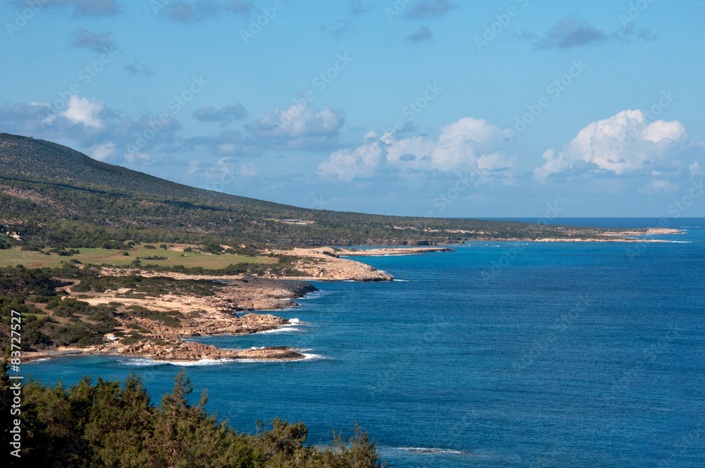 Obraz premium The coastline of beautiful beach on Mediterranean Sea. Cyprus