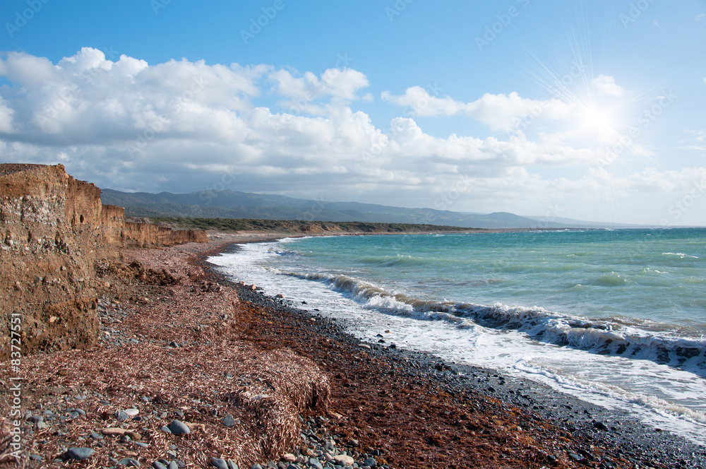 The coastline of beautiful beach on Mediterranean Sea. Cyprus The coastline of beautiful beach on Mediterranean Sea. Cyprus