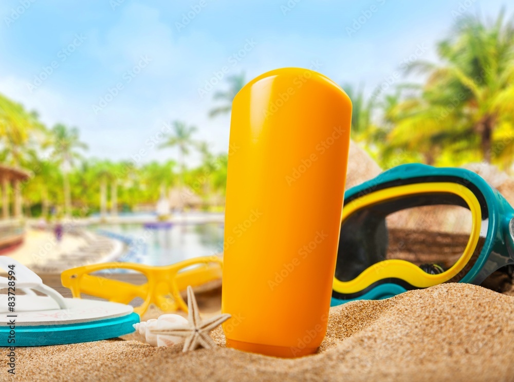 Suntan Lotion, Sunglasses, Moisturizer. Suntan Lotion, Sunglasses, Moisturizer.