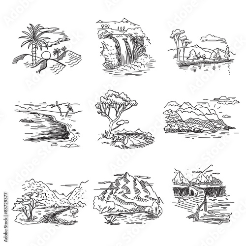 Wallpaper Mural Hand drawn rough draft doodle sketch nature landscape Torontodigital.ca