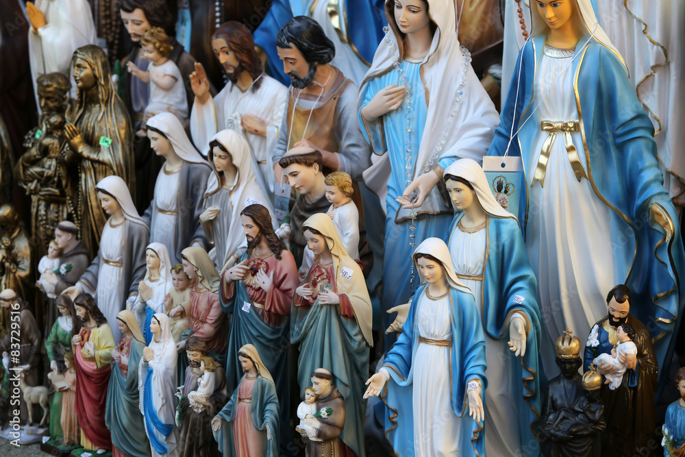 Catholic Religious items, figurines of saints in Sanctuary, Assumption of the Virgin Mary in Marija Bistrica, Croatia