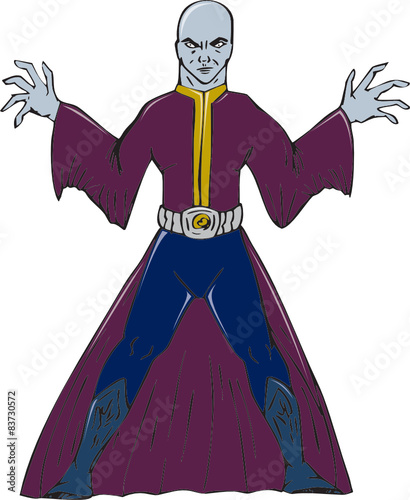 Bald Sorcerer Casting Spell Isolated Cartoon