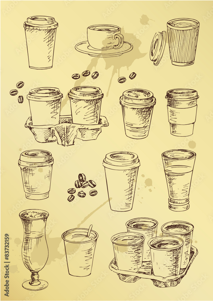 hand drawing set of coffee hand drawing set of coffee