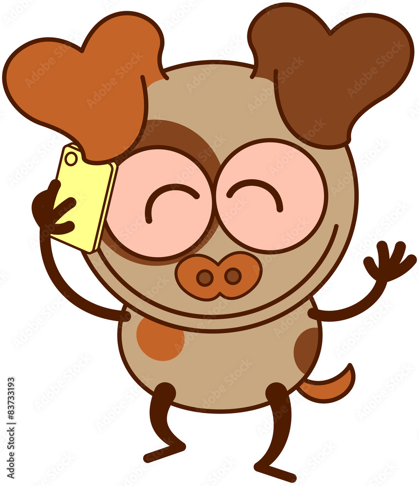 Little brown dog talking on a cellphone Little brown dog talking on a cellphone