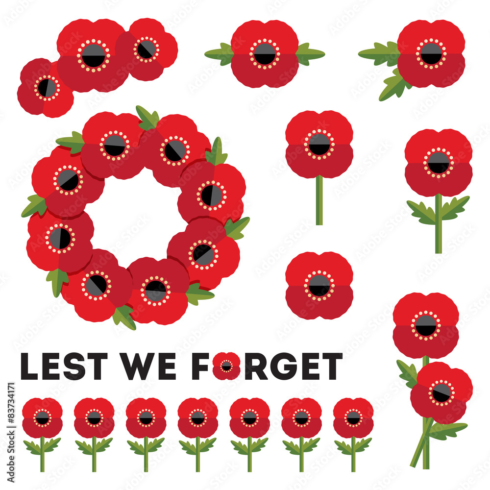 isolated elements red poppies anzac day remembrance day - obrazy, fototapety, plakaty 
