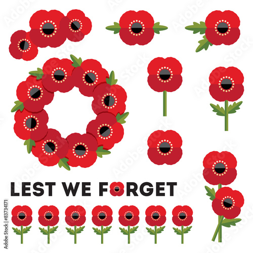 Fototapeta isolated elements red poppies anzac day remembrance day