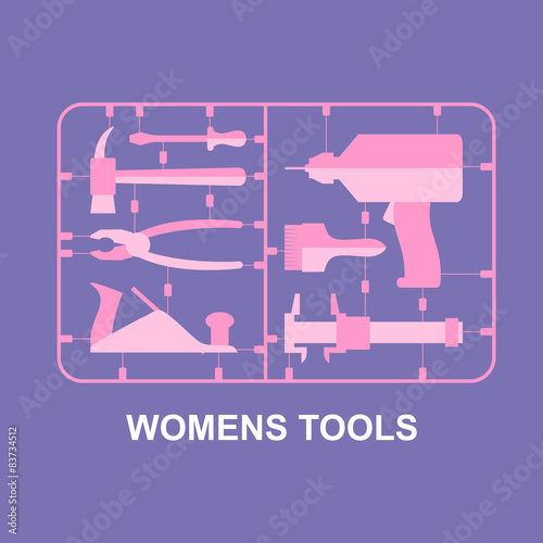 Pink tools. Set for women. plastic model kits for blondes. Vecto
