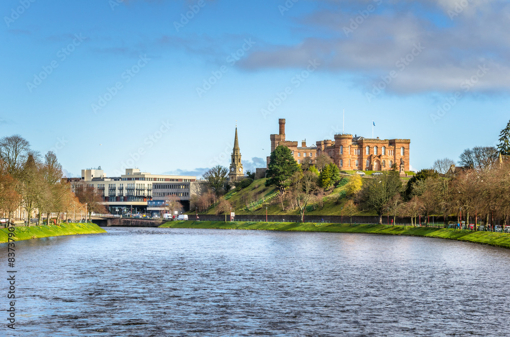 River Ness and Inverness Castle on a Clear Winter Day