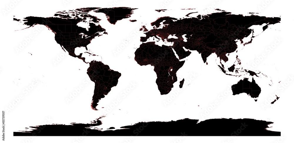 Weltkarte schwarz mit roten Grenzen