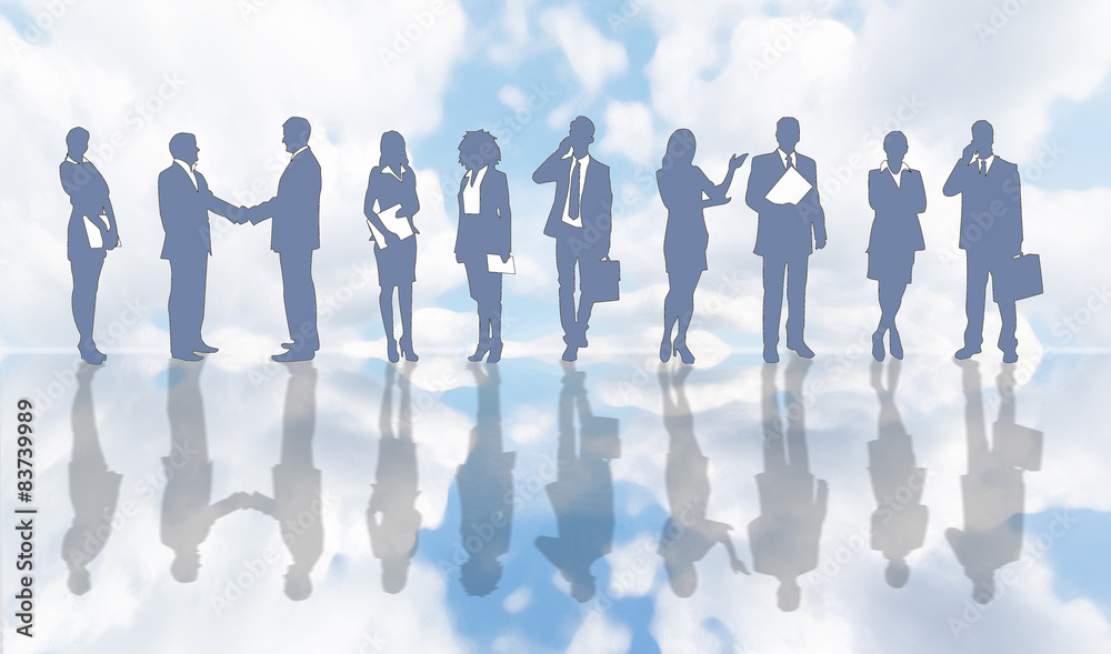 business people silhouettes - sky background