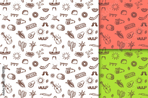 Mexican hand drawn pattern set