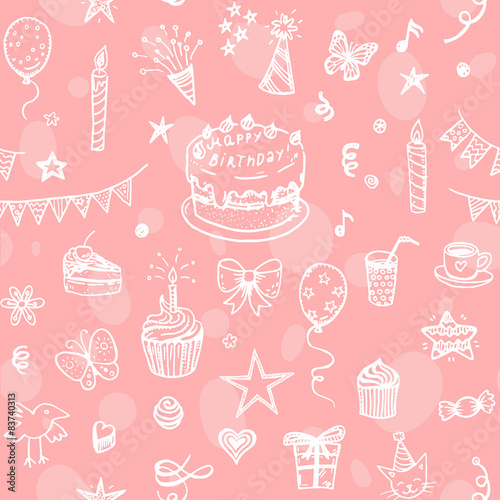 Happy Birthday seamless hand drawn background.