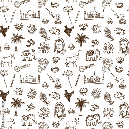 Hand drawn India seamless pattern.