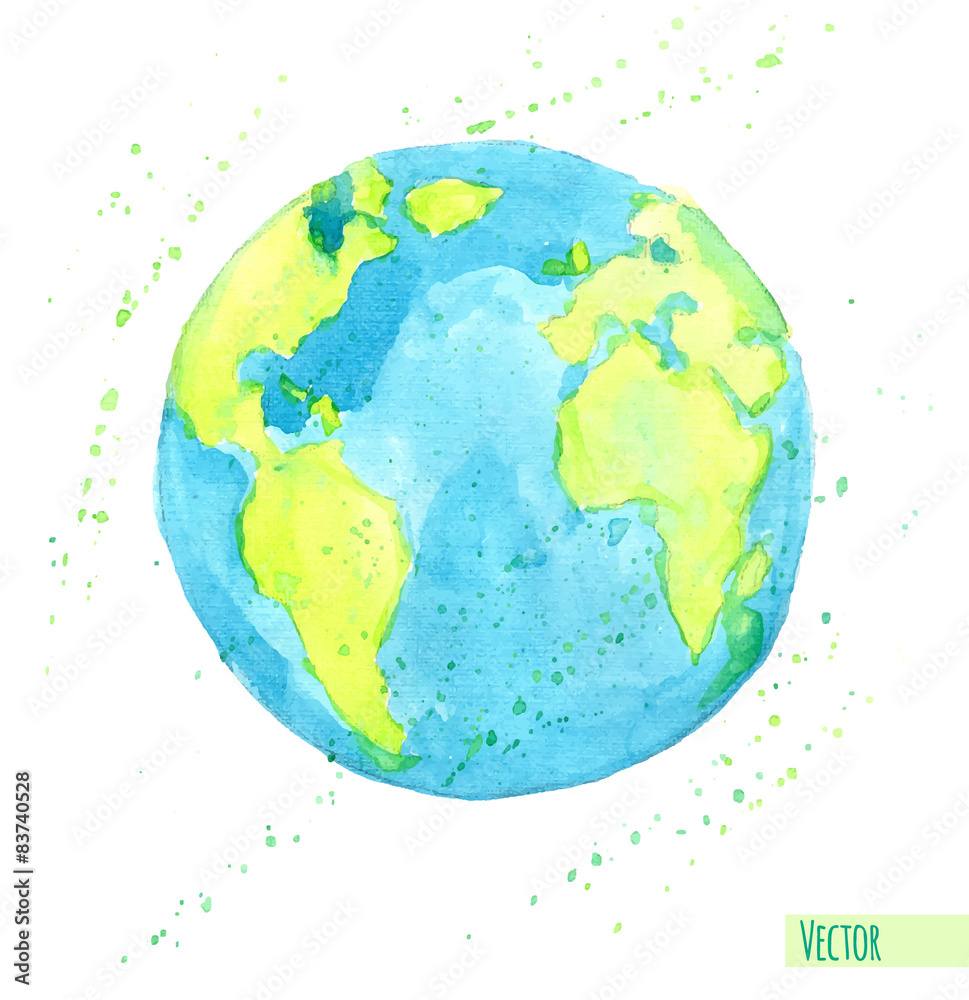 Hand drawn watercolor Earth, isolated vector illustration.