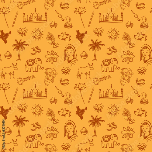Hand drawn India seamless pattern.