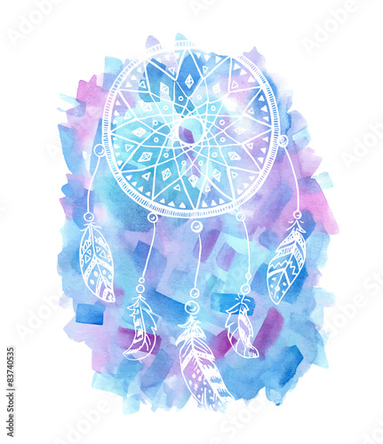 Hand drawn watercolor illustration of a dreamcatcher