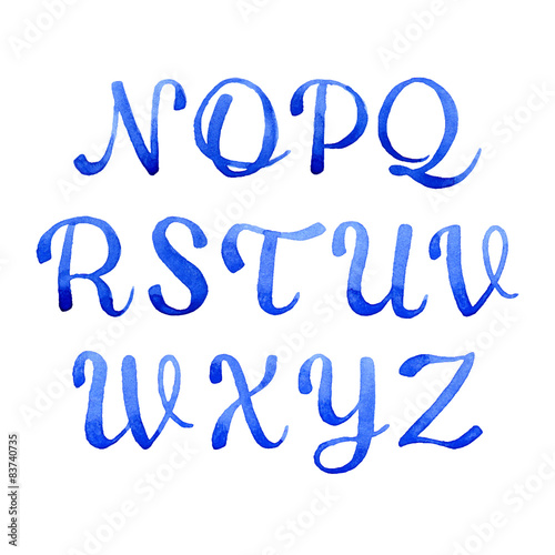 Hand drawn elegant watercolor calligraphic font letters N-Z.