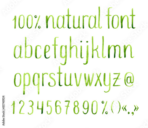 Hand drawn watercolor green natural font.