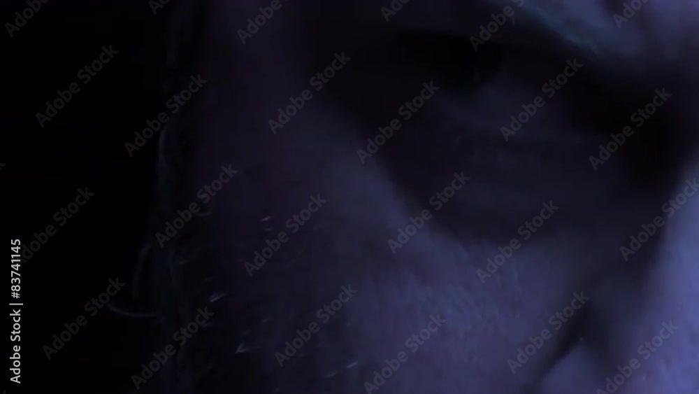 Closeup of dark, paranoid, suffering eye, BLUE, 4K Closeup of dark, paranoid, suffering eye, BLUE, 4K