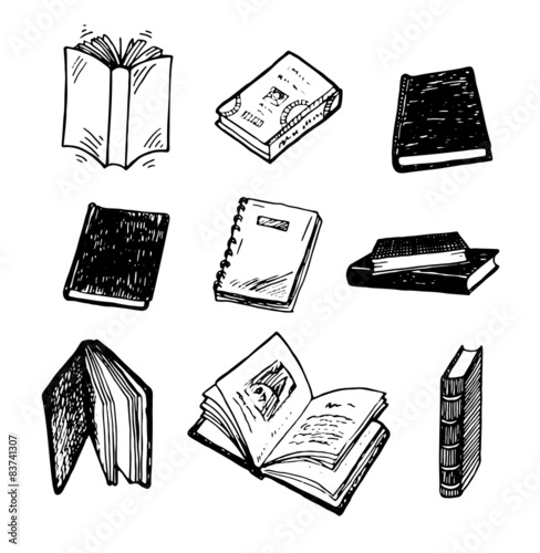 Hand drawn books, vector illustration.