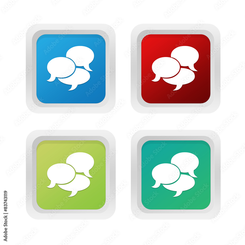 Set of squared colorful buttons with bubble speeches symbol Set of squared colorful buttons with bubble speeches symbol