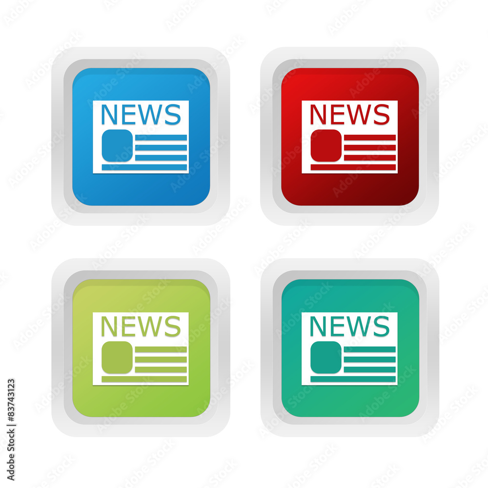 Set of squared colorful buttons with news symbol Set of squared colorful buttons with news symbol