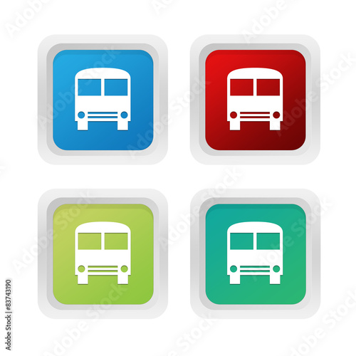 Set of squared colorful buttons with bus symbol