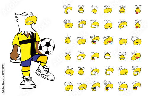 eagle kid soccer cartoon espressions set