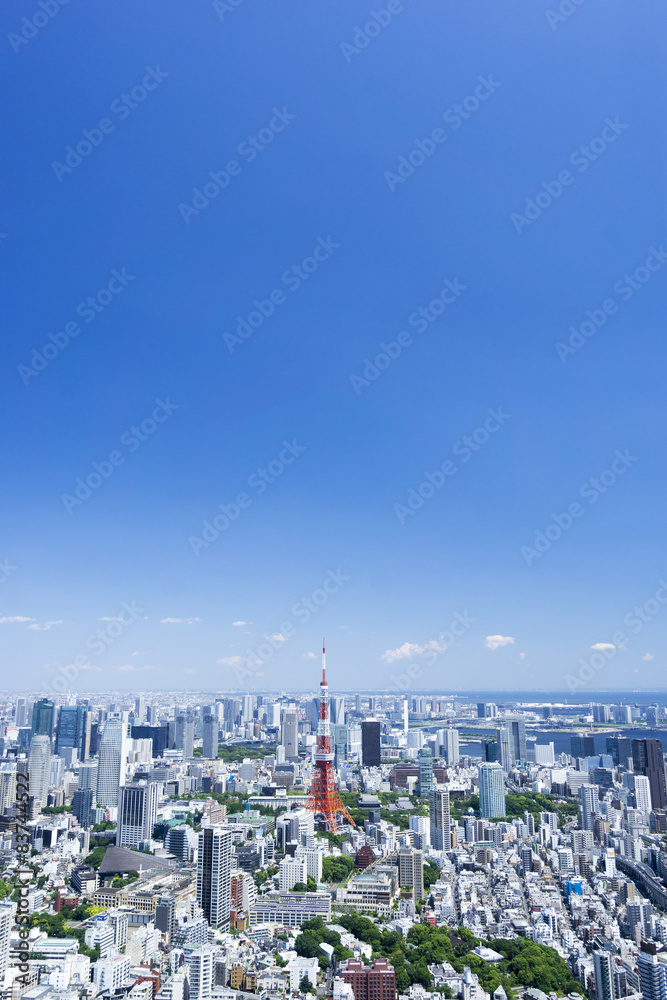快晴青空　東京タワーと東京都心の街並　2015年5月撮影　湾岸エリアに多くの高層ビルが新しく出来ています