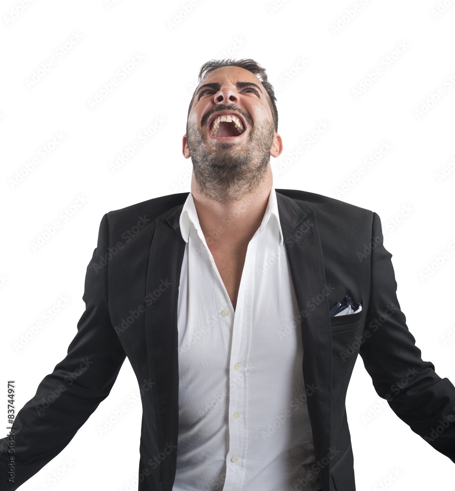 Anxious businessman screams