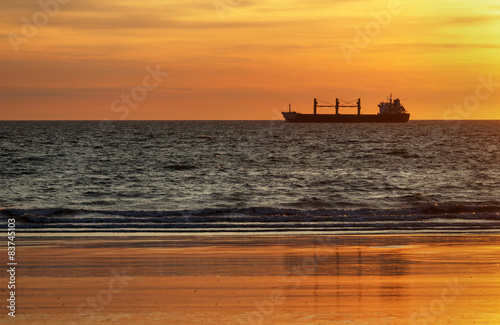 Cargo ships in the ocean at sunset © sunsinger