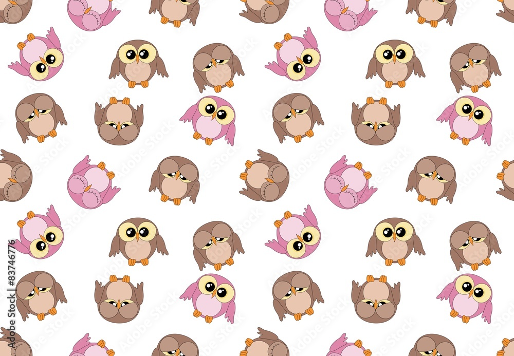 Tileable girlish pattern with cute owls on white