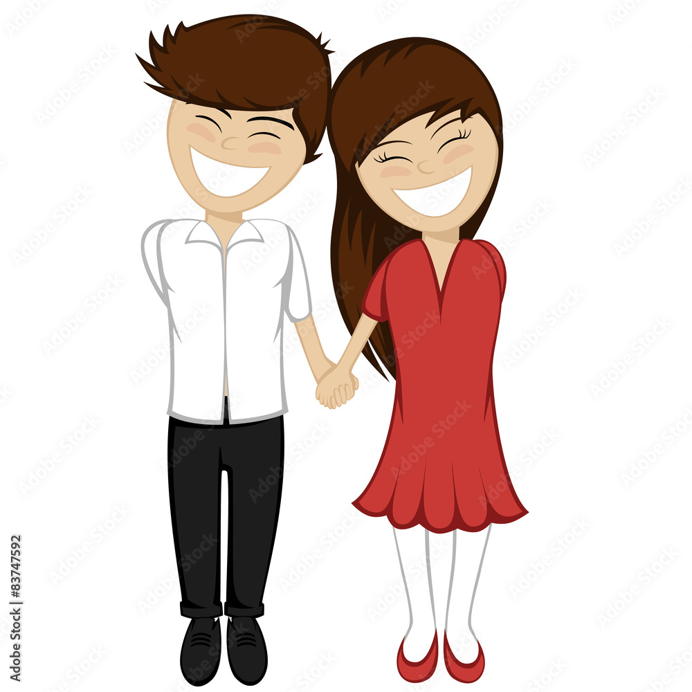 A brunette boy and girl holding hands and smiling together
A brunette boy and girl holding hands and smiling together