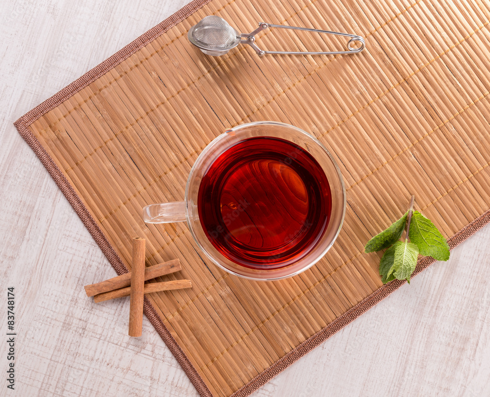 Cup of tea with cinnamon and mint Cup of tea with cinnamon and mint