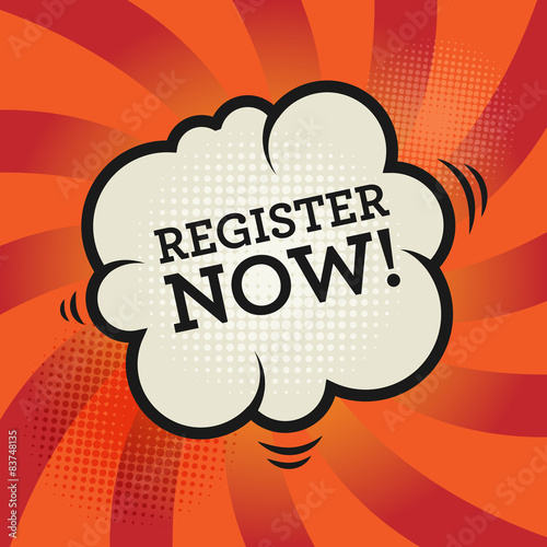 Comic explosion with text Register Now