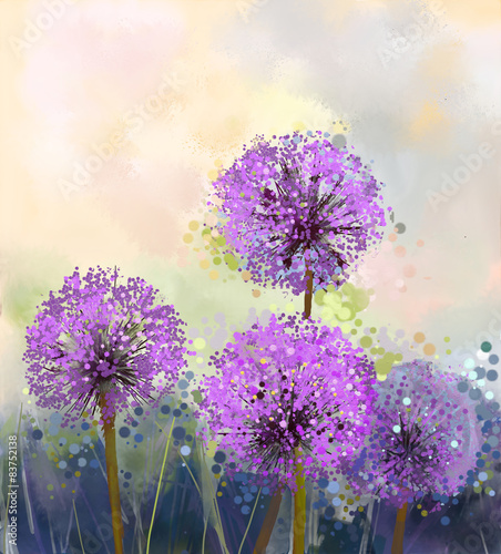 Oil painting Purple onion flower
