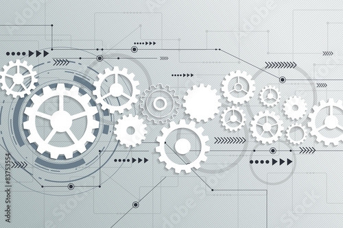 Vector abstract futuristic gear wheel engineering on circuit boa
