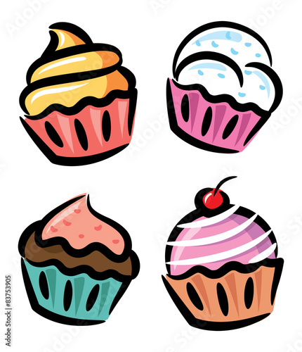 cupcake and yogurt in doodle style